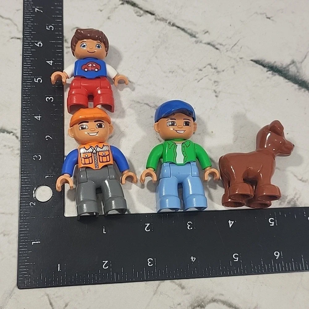 Lego‎ Duplo Figures Lot People Men Construction Worker Kid Boy With Brown Dog